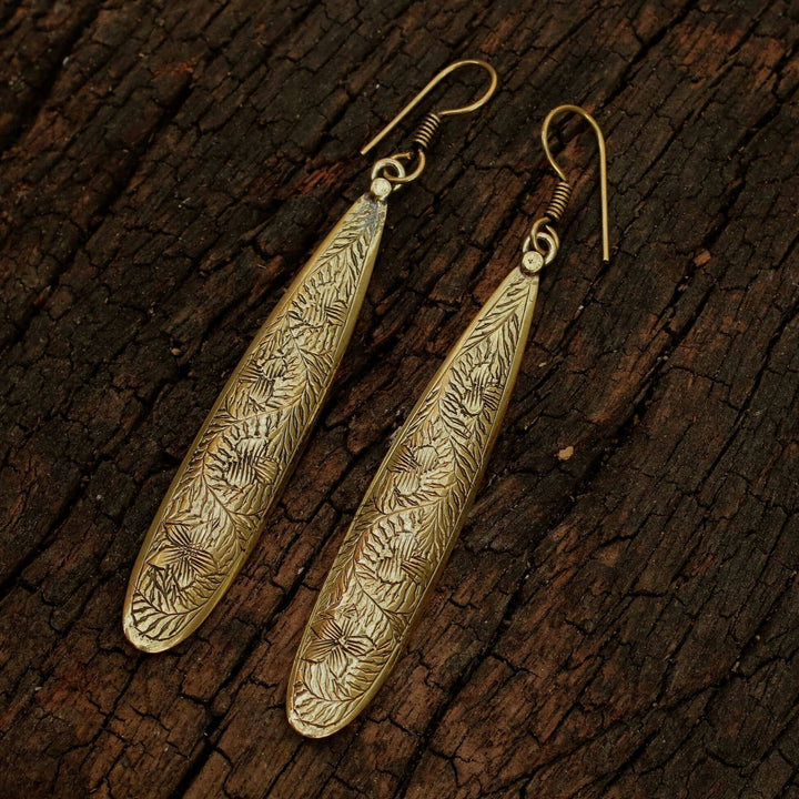 Brass Etched Water Drop Earring - Ethically Made