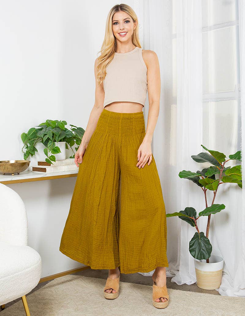 Crinkle Cotton Palazzo Pants