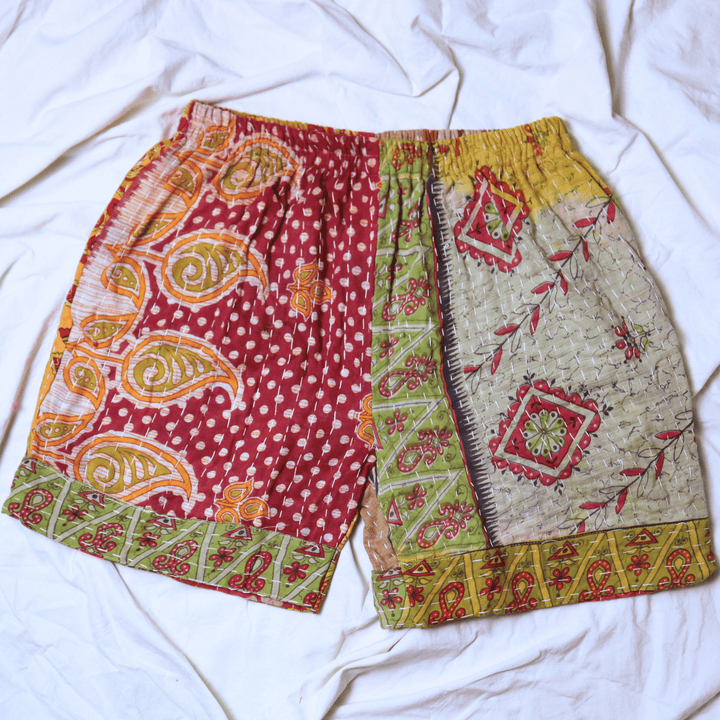 OOAK Cotton Kantha Beach Shorts - XL (0002) - Ethically Made