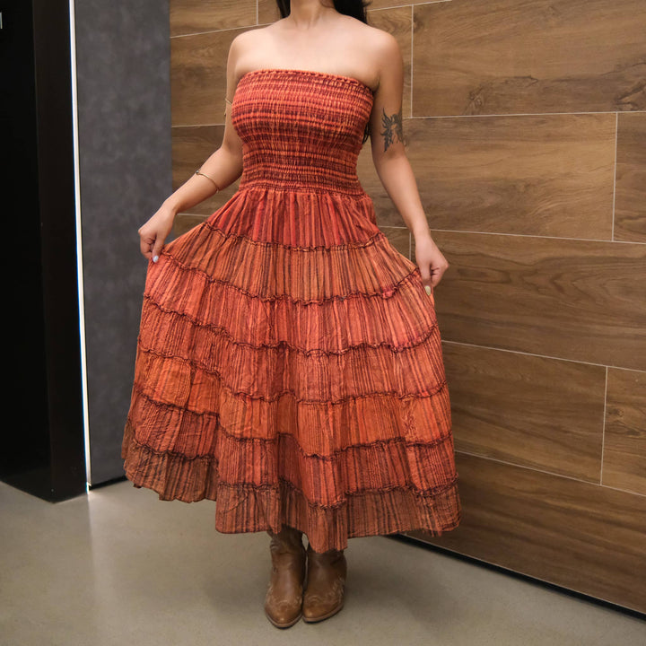 Convertible Cotton Patchwork Maxi Skirt Dress