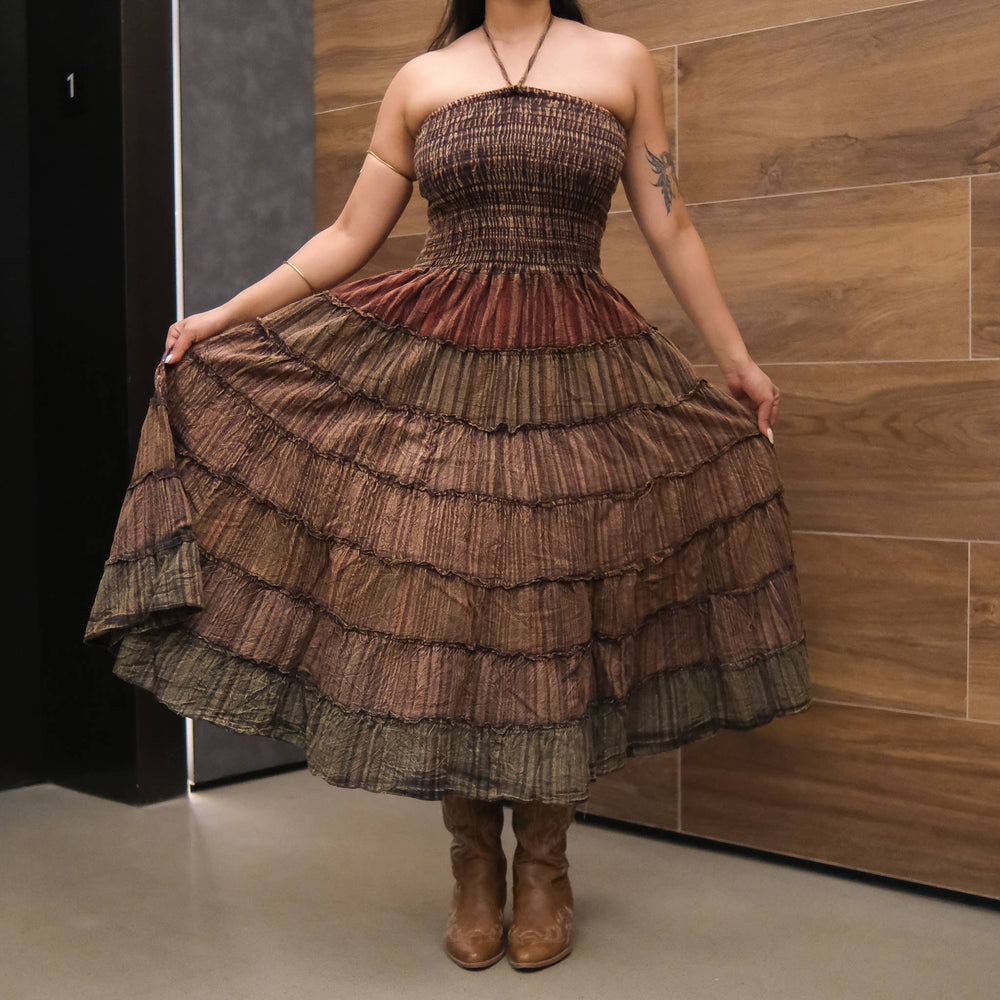 Convertible Cotton Patchwork Maxi Skirt Dress