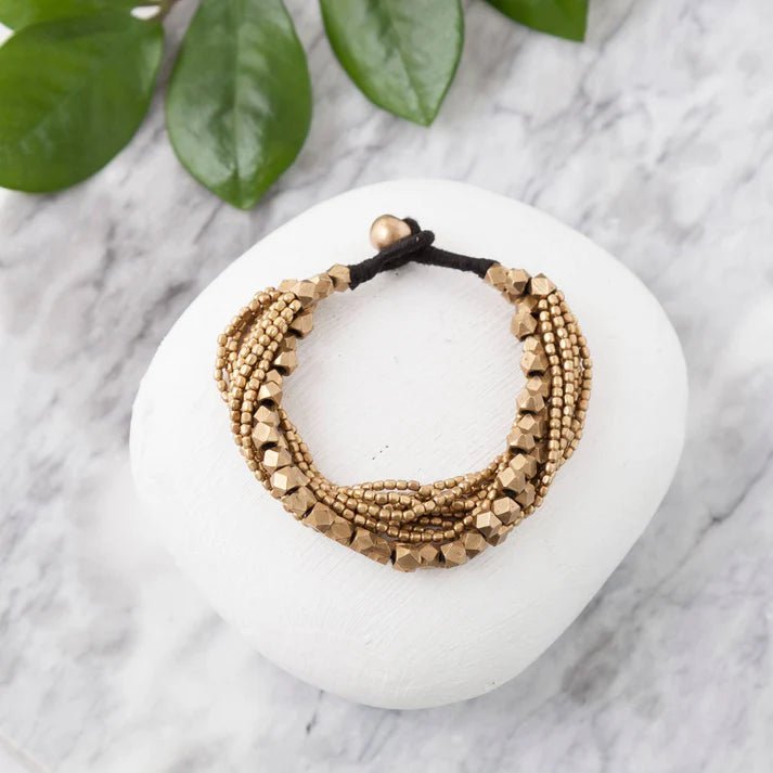 Brass Two - Tone Brass Beaded Bracelet - Ethically Made