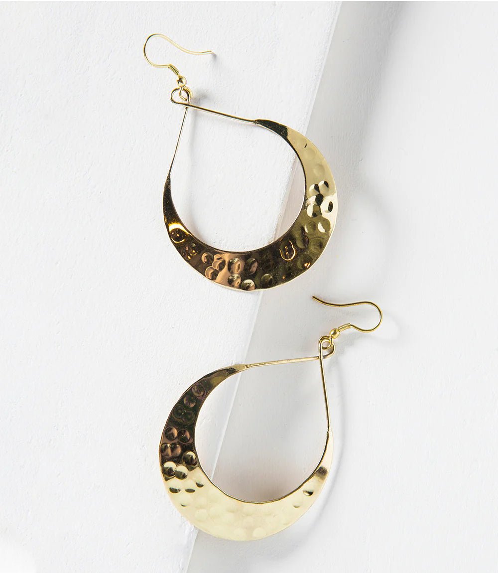 Lunar Crescent Hammered Gold Earrings - Ethically Made