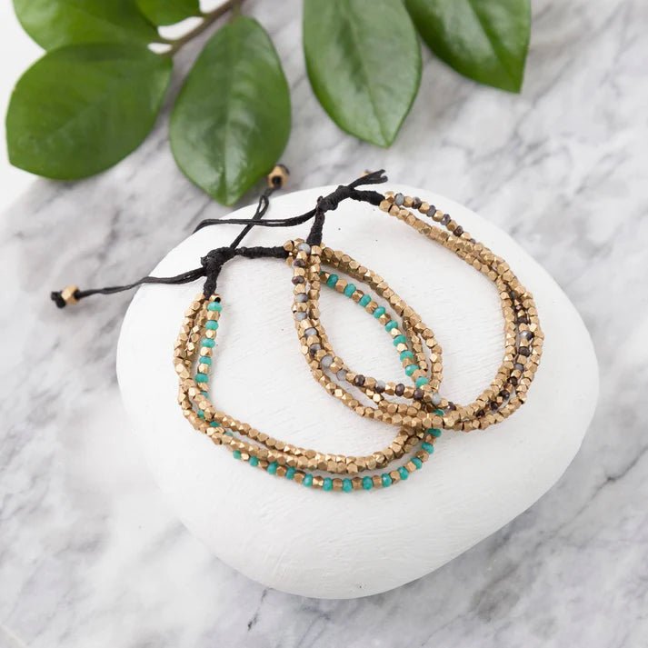Three - Strand Brass Beaded Bracelet - Ethically Made